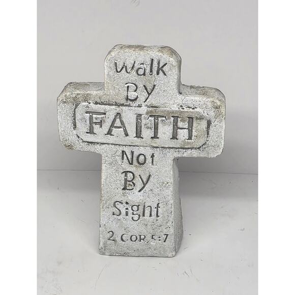Religious 4¾" Clay Cross with Bible Verse "Walk By Faith Not By Sight" 2 Cor 5:7 - Picture 1 of 3